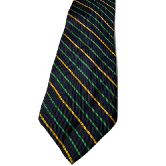 Vintage The Crawford Navy Green Gold Diagonal Striped Dakron/Silk Tie - Picture 3 of 8